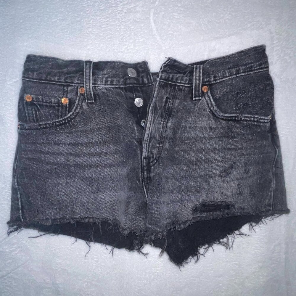 Levi's 501 Jean Shorts Women 28x10 Black Denim Regular Fit Distress Pockets